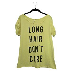 Long Hair Don’t Care” Yellow Graphic Tee – Women’s Shirt 💛